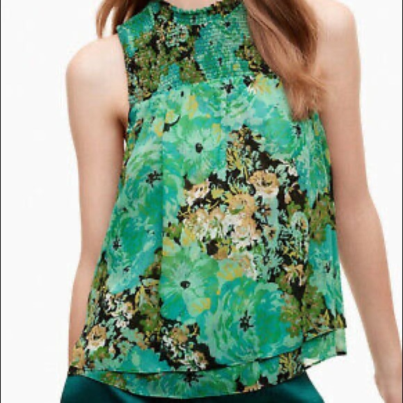 Aritzia Tops - ARITZIA LITTLE MOON Smocked Floral Tank, Green, M